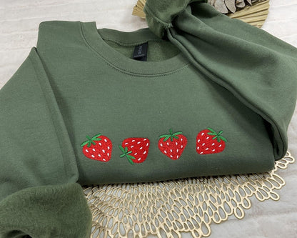 Strawberry Embroidered Sweatshirt, Gardener Gifts, Embroidery Fruit Hoodie, Strawberry Lover Gift, Strawberry Crewneck, Berry Embroidery