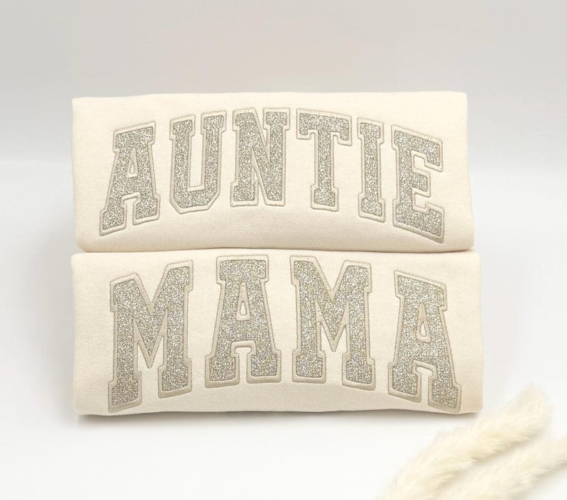 Custom Glitter Embroidered Mama Sweatshirt/Hoodies | Personalized Gift with Kids' Names | Pregnancy Announcement | Mother's Day Crewneck
