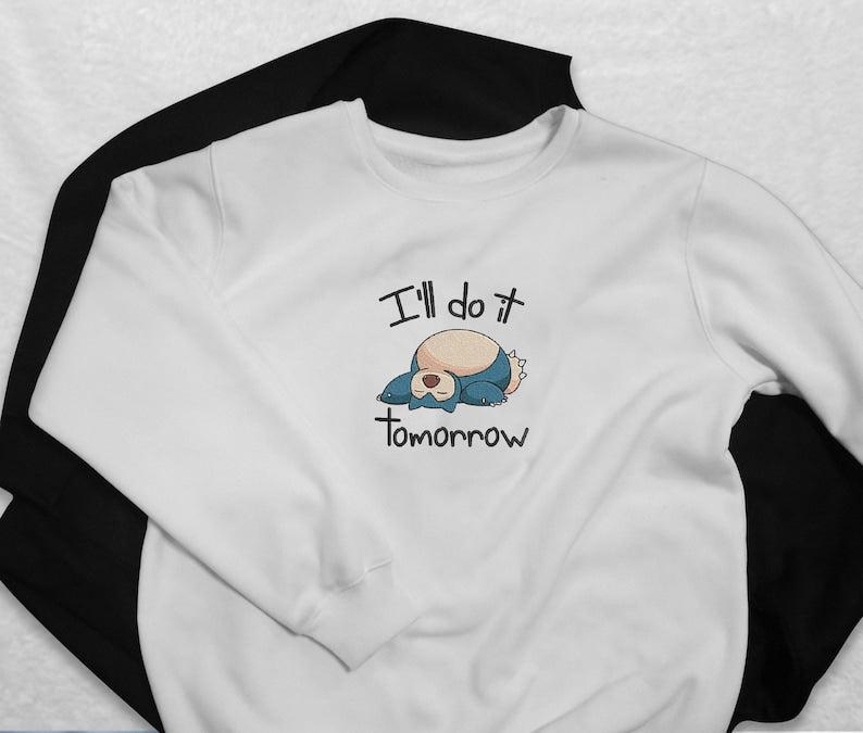 Snorlax Sleeping Sweatshirt Funny I ll Do It Tomorrow Crewneck, Cozy Pullover for Gamers and Anime Fans, Cute Sleepy Cartoon Sweater, Perfect Gift for Procrastinators