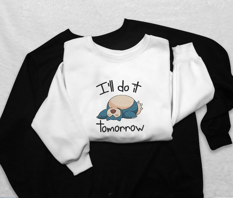 Snorlax Sleeping Sweatshirt Funny I ll Do It Tomorrow Crewneck, Cozy Pullover for Gamers and Anime Fans, Cute Sleepy Cartoon Sweater, Perfect Gift for Procrastinators