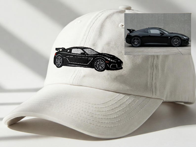 Custom Car Portrait From Photo Embroidered Baseball Hat, Gift for Dad, Gift for Boyfriend, Embroidered Race Car, Dad Hart For Classic Hat