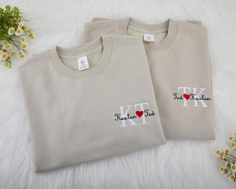 Personalized Embroidered Couple Sweatshirt for Boyfriend,Custom Embroidered Couple Hoodie with Name,Anniversaries Gifts,Valentines Day Gifts