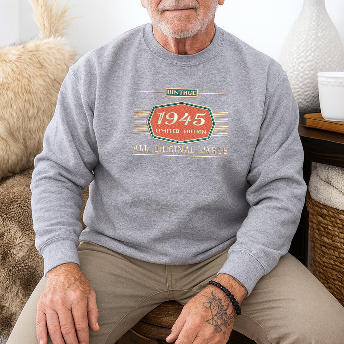 Embroidered Vintage 1945 Limited Edition Sweatshirt, 80th Birthday Embroidered Shirt, Born in 1945 Birthday Tee, Birthday Present for 80th, Dad Birthday, Grandpa Birthday Gift