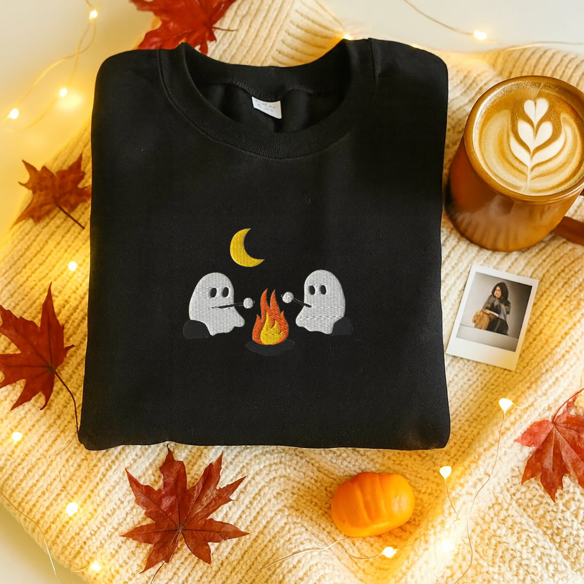 Cute Ghosts Camping Embroidered Sweatshirt/Hoodie, Summerween, Spooky Season Outdoors Gifts, Halloween Vintage Embroidery Shirt