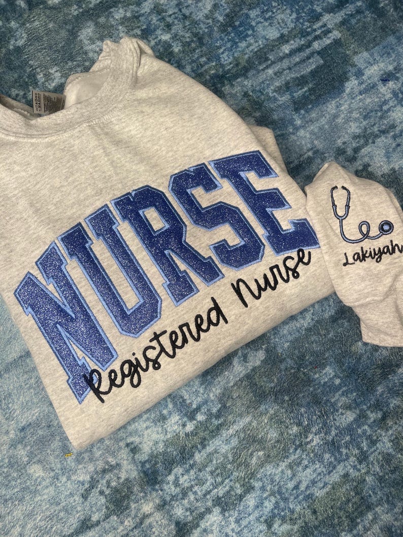 Personalized Nurse Embroidered Sweatshirt: Glitter Stethoscope Sleeve