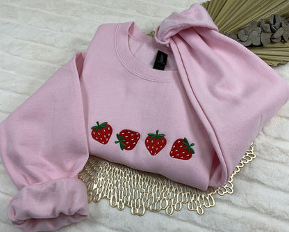 Strawberry Embroidered Sweatshirt, Gardener Gifts, Embroidery Fruit Hoodie, Strawberry Lover Gift, Strawberry Crewneck, Berry Embroidery
