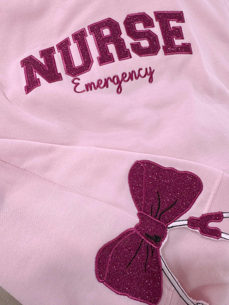 Embroidered CMA Medical Assistant Sweatshirt, Glitter Stethoscope, Nurse Coquette Bow Side, Med Assistant, Certified Medical Assistant Shirt