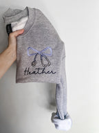 Embroidered Stethoscope Sweatshirt, Nurse Sweatshirt, Personalized Nurse Sweatshirt, Coquette Bow, Custom Nurse Sweatshirt, Bow Sweatshirt
