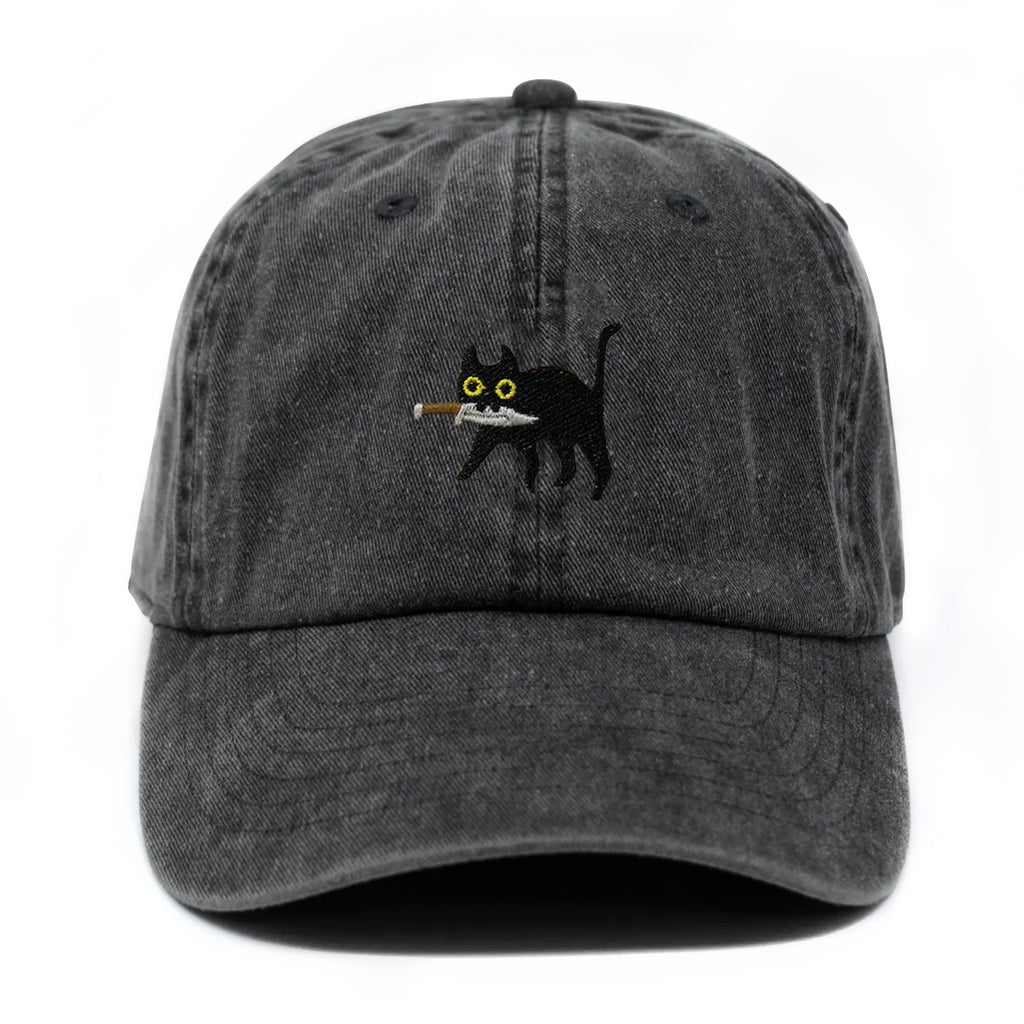 Premium Black Cat Embroidered Dad Hat Stealthy Black Cat with Dagger Design Baseball Cap for Men & Women, Adjustable Classic Hat