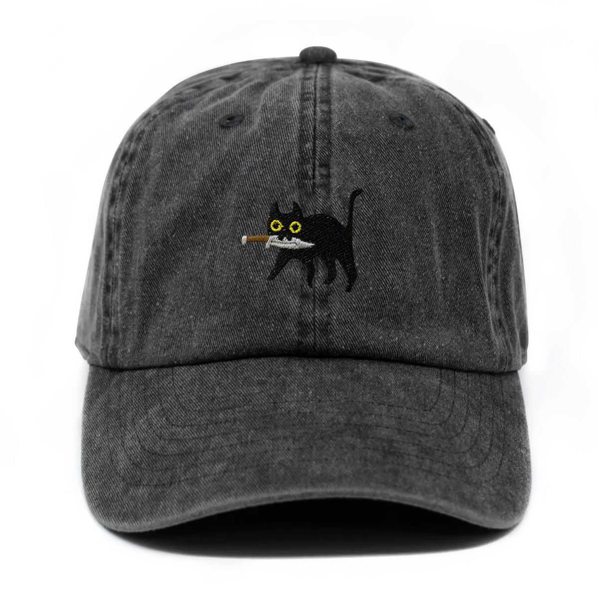 Premium Black Cat Embroidered Dad Hat Stealthy Black Cat with Dagger Design Baseball Cap for Men & Women, Adjustable Classic Hat