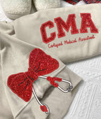 Embroidered CMA Medical Assistant Sweatshirt, Glitter Stethoscope, Nurse Coquette Bow Side, Med Assistant, Certified Medical Assistant Shirt
