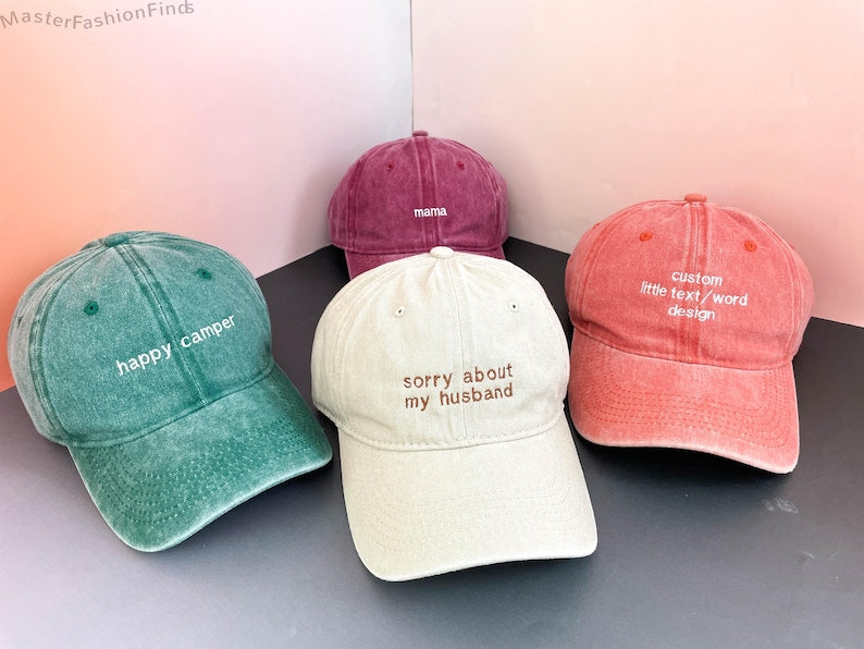 Custom Text Embroidered Hat, Personalized Saying Cap, Vintage Baseball Hat, Gift For New Dad Mom, Camp Bachelorette Hat, Mothers Day Gift