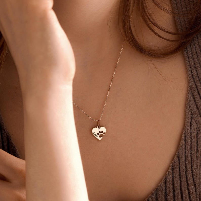 Custom Paw Name Necklace with Heart, Personalised Paw Print Necklace, Dog Paw Letter Necklace, Pet Memorial Gift for Her, Mothers Day Gift il_794xN.6732787706_68a3_1.jpg
