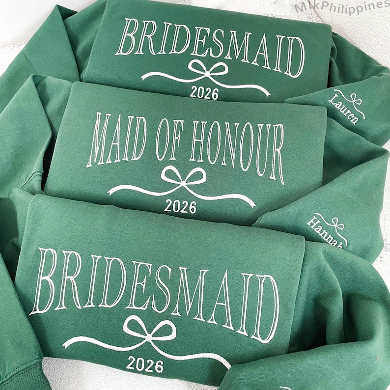 Custom Bride/Maid of Honor/Bridesmaid Embroidered Sweatshirt, Bridal Party Merch,Bridal Shower Favors, Bachelorette Party Gift, Wedding Gift