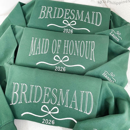 Custom Bride/Maid of Honor/Bridesmaid Embroidered Sweatshirt, Bridal Party Merch,Bridal Shower Favors, Bachelorette Party Gift, Wedding Gift