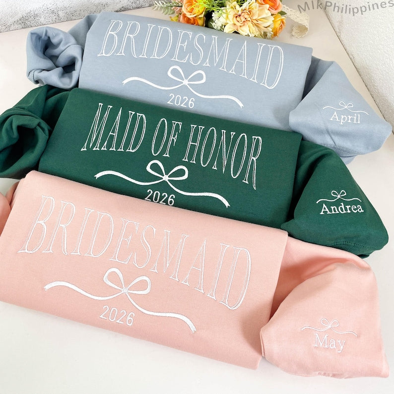 Custom Bride/Maid of Honor/Bridesmaid Embroidered Sweatshirt, Bridal Party Merch,Bridal Shower Favors, Bachelorette Party Gift, Wedding Gift