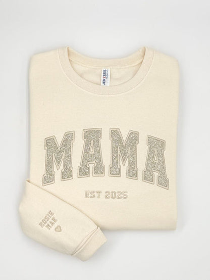 Custom Glitter Embroidered Mama Sweatshirt/Hoodies | Personalized Gift with Kids' Names | Pregnancy Announcement | Mother's Day Crewneck
