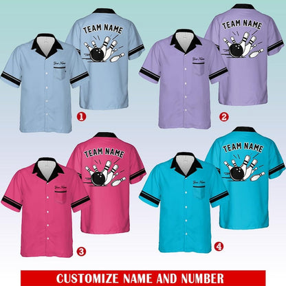 Personalized Retro Bowling Hawaiian Pocket Shirt for Men Women, Custom Name Bowling Shirt, Bowling Pocket Shirt, Vintage Bowling Team Name