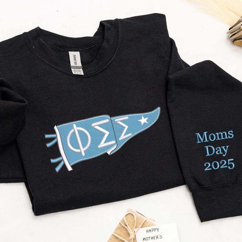 Custom Sorority Hoodie with Greek Letters Pennant, Embroidered Moms Day 2025 Gift, Graduation or Greek Life Crewneck for College Events