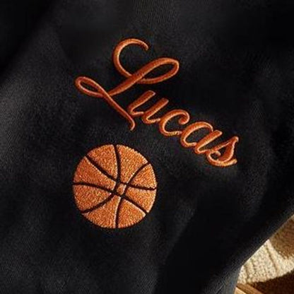 Personalized Basketball Lover Embroidered Sweatshirt, Basketball Heart Sweatshirt With Name, Custom Basketball Mom Hoodie, Game Day Mom Hoodie