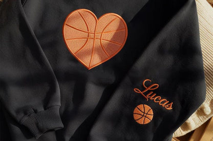 Personalized Basketball Lover Embroidered Sweatshirt, Basketball Heart Sweatshirt With Name, Custom Basketball Mom Hoodie, Game Day Mom Hoodie