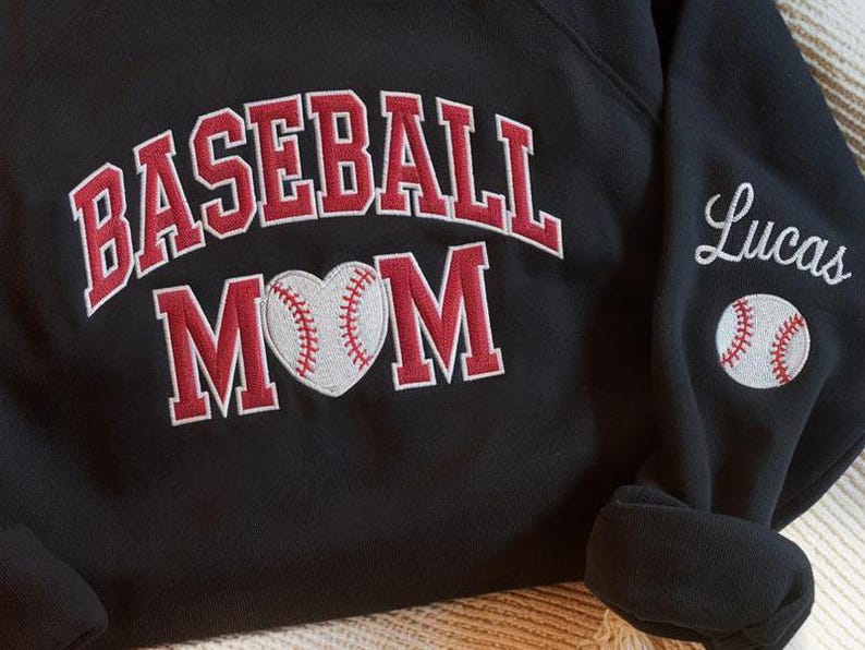 Personalized Baseball Mom Embroidered Sweatshirt, Baseball Name Hoodie, Baseball Mom Sweater, Gameday Cheer Mom Hoodie, Baseball Sweatshirt for Mom