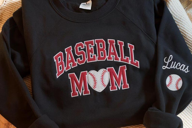 Personalized Baseball Mom Embroidered Sweatshirt, Baseball Name Hoodie, Baseball Mom Sweater, Gameday Cheer Mom Hoodie, Baseball Sweatshirt for Mom