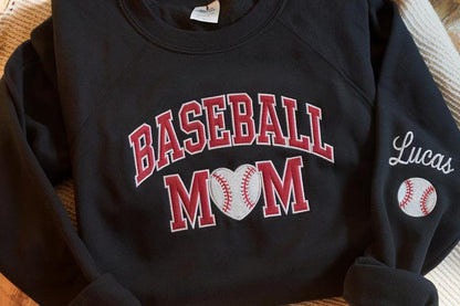 Personalized Baseball Mom Embroidered Sweatshirt, Baseball Name Hoodie, Baseball Mom Sweater, Gameday Cheer Mom Hoodie, Baseball Sweatshirt for Mom