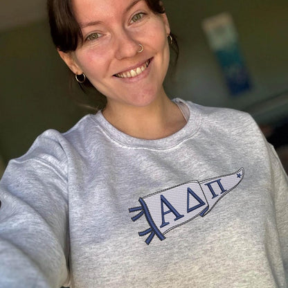 Custom Sorority Hoodie with Greek Letters Pennant, Embroidered Moms Day 2025 Gift, Graduation or Greek Life Crewneck for College Events