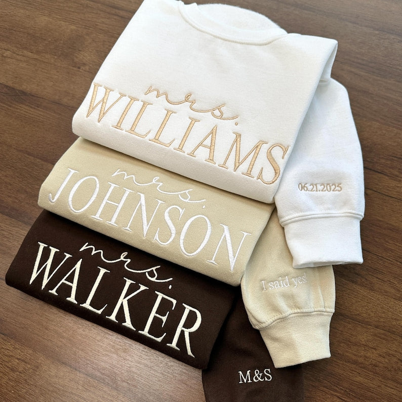 Custom Future Mrs. Embroidered Sweatshirt, Date On Sleeve, I Said Yes Sweater, Fiancee Hoodie, Gift For Bride, Personalized Engagement Gift
