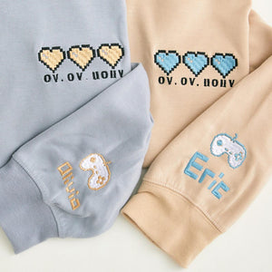 Embroidered Pixel Heart Matching Hoodies, His and Hers Gamer Sweatshirt, Custom Date Hoodie, Valentine s Gift for Boyfriend or Girlfriend il_794xN.6752971674_sfta.jpg