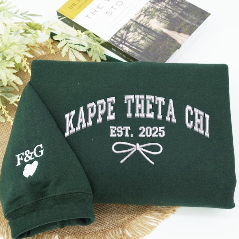 Personalized Sorority Hoodie for Girl's Trip, Coquette Bow Embroidery, Besties Gift, Matching Crewneck for College Friends