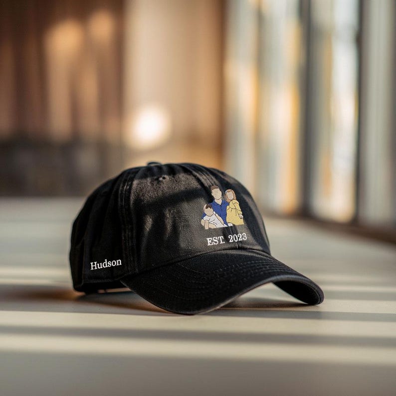 Embroidered Custom Portrait Cap, Personalize Hat Custom Embroidery People, Gift For Mom Dad, Family Outline Hat, Embroidery Portrait Hat