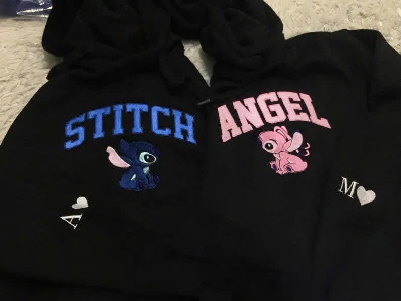 Embroidered Couple Sweatshirt with name, Anniversary Embroidered Sweatshirt Hoodie, Valentine's Gift, Embroidered Stitch/Angel