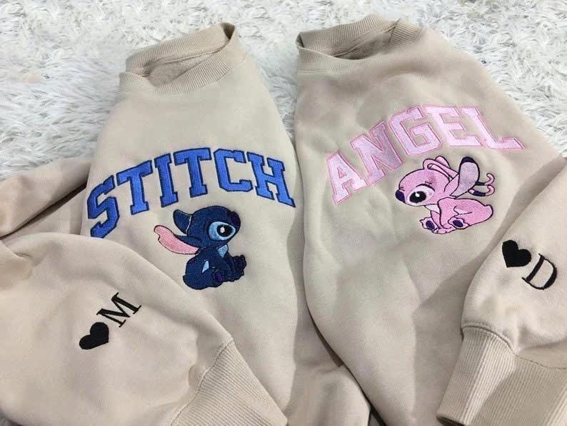 Embroidered Couple Sweatshirt with name, Anniversary Embroidered Sweatshirt Hoodie, Valentine's Gift, Embroidered Stitch/Angel