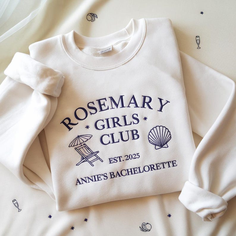Embroidered Beach Club Sweatshirt, Rosemary Girls Club Beach Sweatshirt, Custom Bachelorette Sweatshirt, Florida Bachelorette