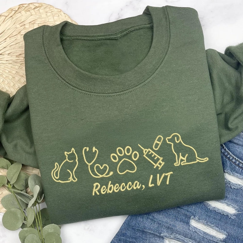 Custom Veterinary Technician Sweatshirt, Embroidered LVT Shirt, Graduation Registered Nurse Shirt, Future Veterinarian Gift