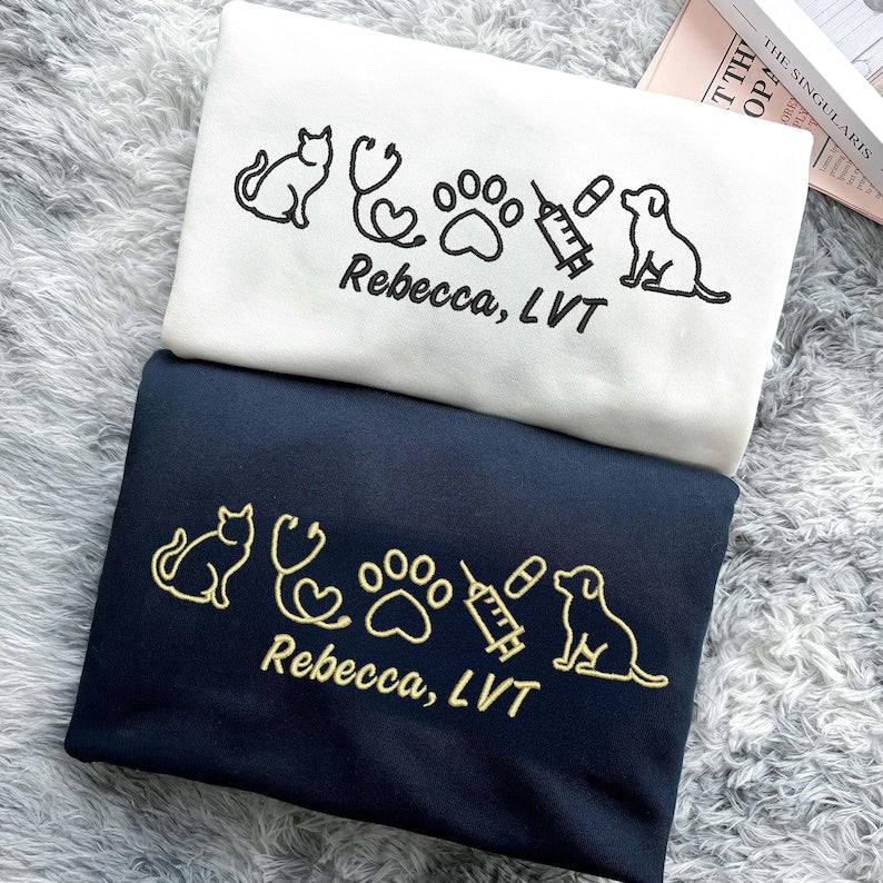 Custom Veterinary Technician Sweatshirt, Embroidered LVT Shirt, Graduation Registered Nurse Shirt, Future Veterinarian Gift