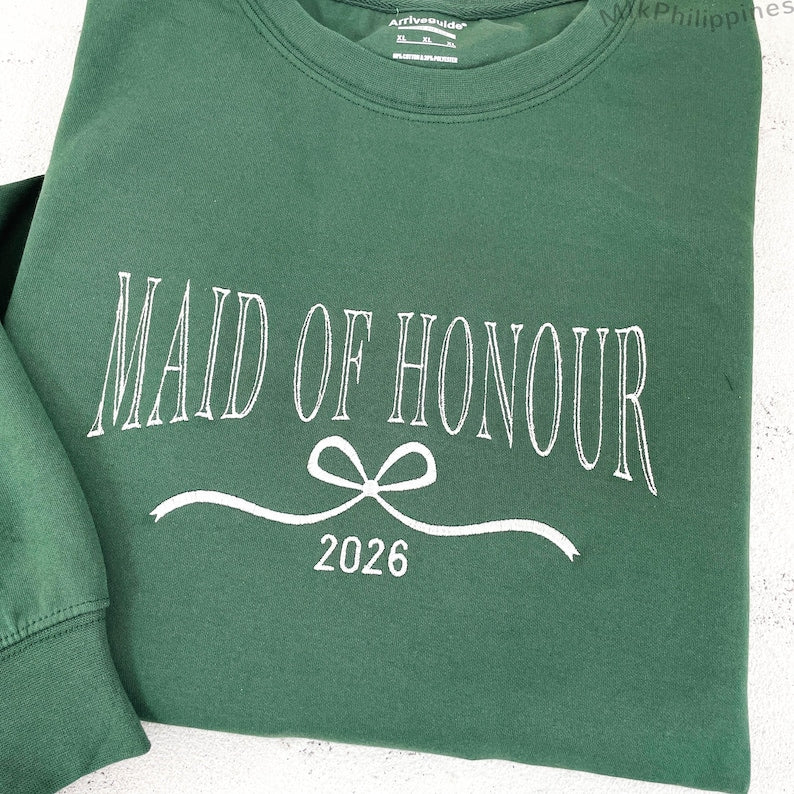 Custom Bride/Maid of Honor/Bridesmaid Embroidered Sweatshirt, Bridal Party Merch,Bridal Shower Favors, Bachelorette Party Gift, Wedding Gift