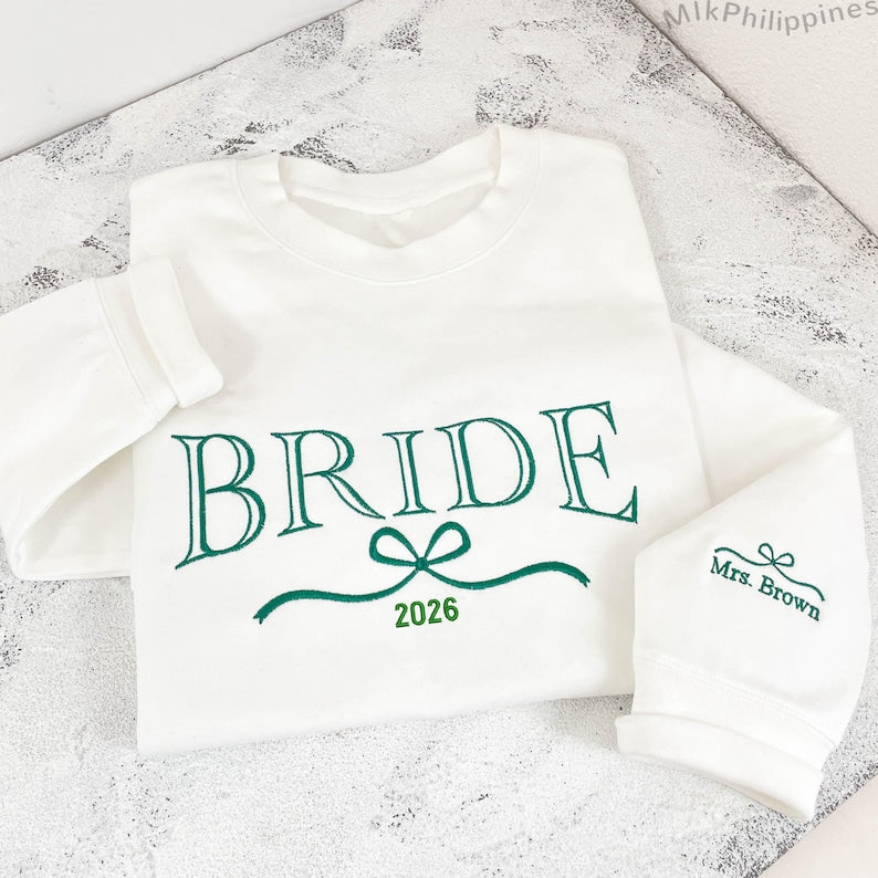 Custom Bride/Maid of Honor/Bridesmaid Embroidered Sweatshirt, Bridal Party Merch,Bridal Shower Favors, Bachelorette Party Gift, Wedding Gift