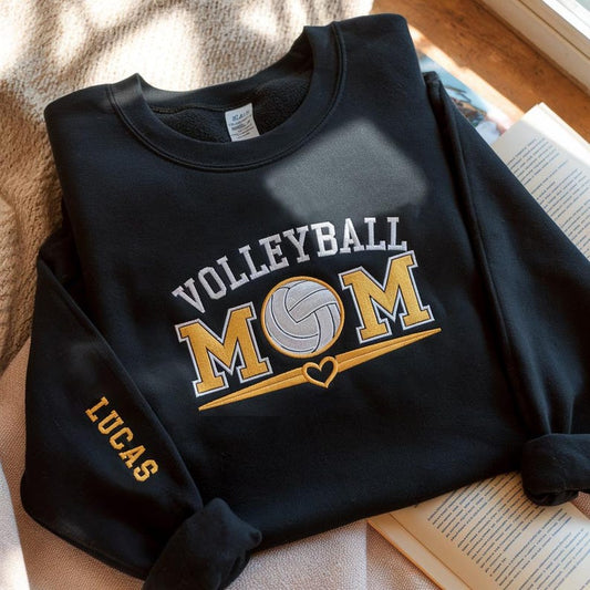 Personalized Volleyball Mom Embroidered Sweatshirt, Custom Volleyball Mom Sweater, Customized Volleyball Mom Hoodie, Volleyball Mom Sweatshirt