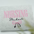 NURSING STUDENT Embroidered Hoodie, Bow Stethoscope, Nursing Sweatshirt, Embroidered Sweatshirt, Nursing School Gift Crewneck