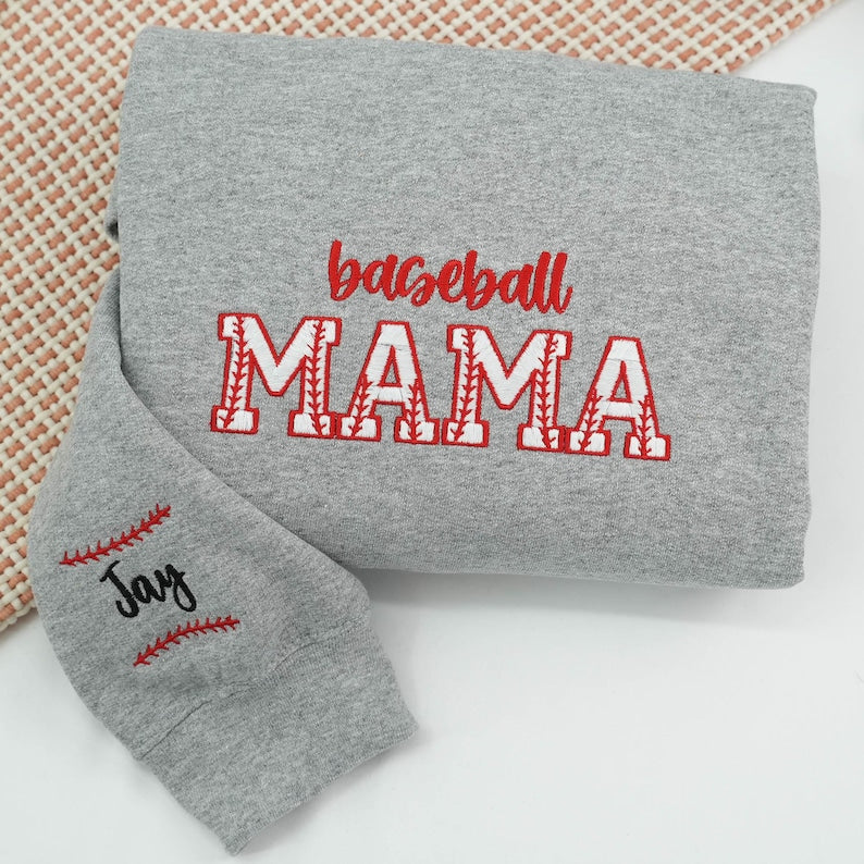 Custom Embroidered Baseball Mama Hoodie | Custom Embroidered Baseball Mama Sweatshirt | Sports Mom Hoodie with Kids Names | Trendy Mother Day Gift
