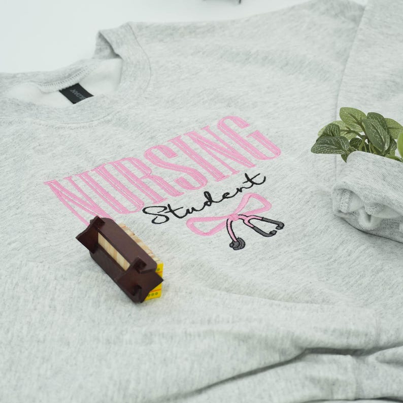 NURSING STUDENT Embroidered Hoodie, Bow Stethoscope, Nursing Sweatshirt, Embroidered Sweatshirt, Nursing School Gift Crewneck