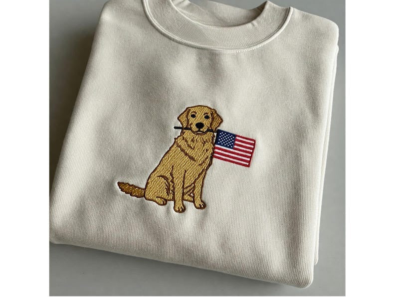 Golden Retriever 4th of July Shirt, Embroidered Dog Mom Patriotic Tee, USA Flag Sweatshirt, Independence Day Gift, Custom Dog Breed Top il_794xN.6793473362_dw6p_1.jpg