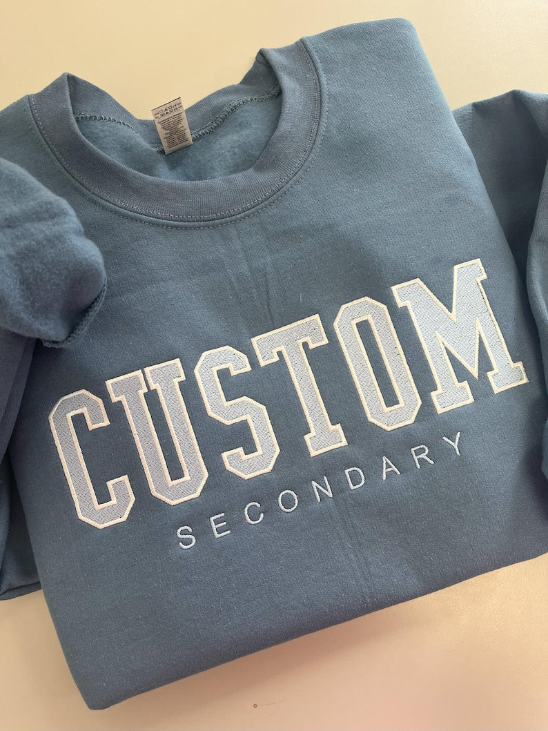 Custom Filled Embroidered Varsity Crewneck, Embroidery Crewneck, Embroidered Sweatshirt, university sweaters, personalized sweatshirt
