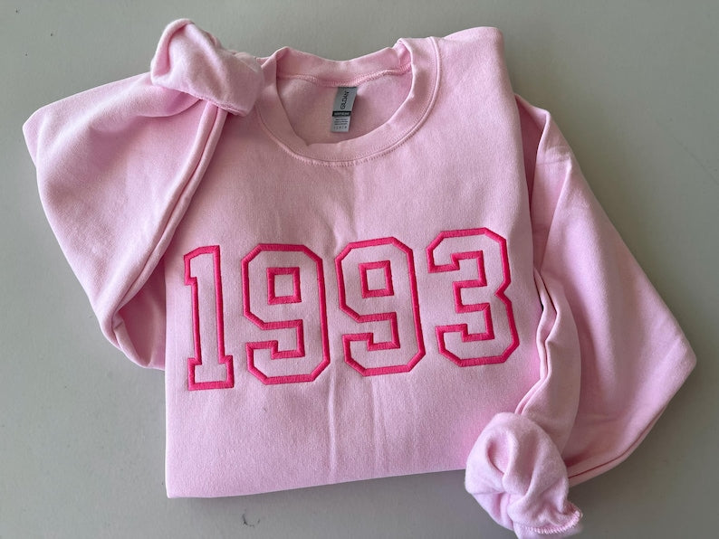 Custom YEAR Embroidered Varsity Crewneck - Embroidery Crewneck- Custom Embroidery - Personalized Sweatshirt - Embroidered Number Sweatshirt