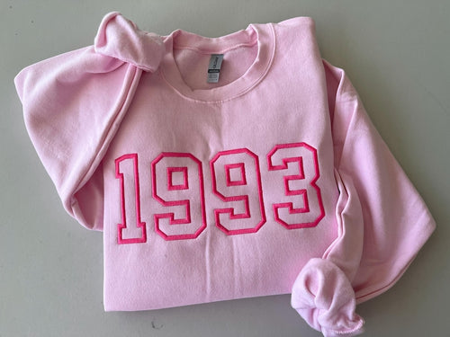 Custom YEAR Embroidered Varsity Crewneck - Embroidery Crewneck- Custom Embroidery - Personalized Sweatshirt - Embroidered Number Sweatshirt