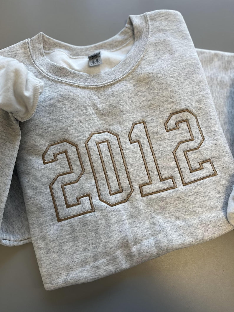 Custom YEAR Embroidered Varsity Crewneck - Embroidery Crewneck- Custom Embroidery - Personalized Sweatshirt - Embroidered Number Sweatshirt
