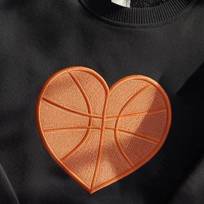 Personalized Basketball Lover Embroidered Sweatshirt, Basketball Heart Sweatshirt With Name, Custom Basketball Mom Hoodie, Game Day Mom Hoodie